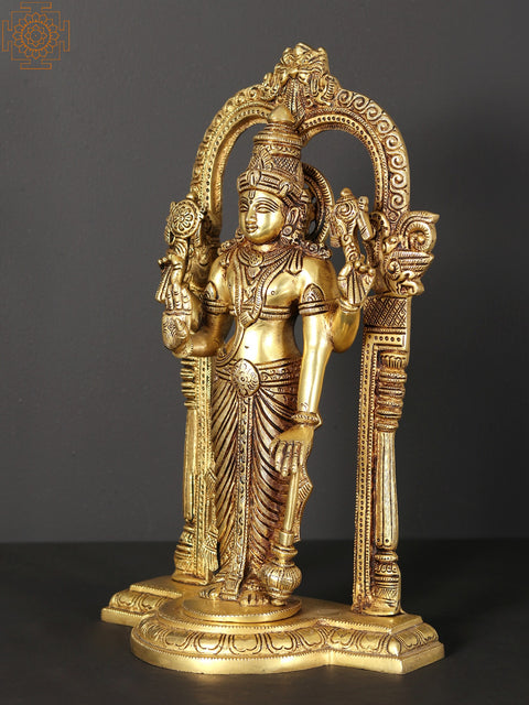 13" Standing Lord Vishnu Brass Statue with Kirtimukha Arch