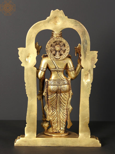 13" Standing Lord Vishnu Brass Statue with Kirtimukha Arch
