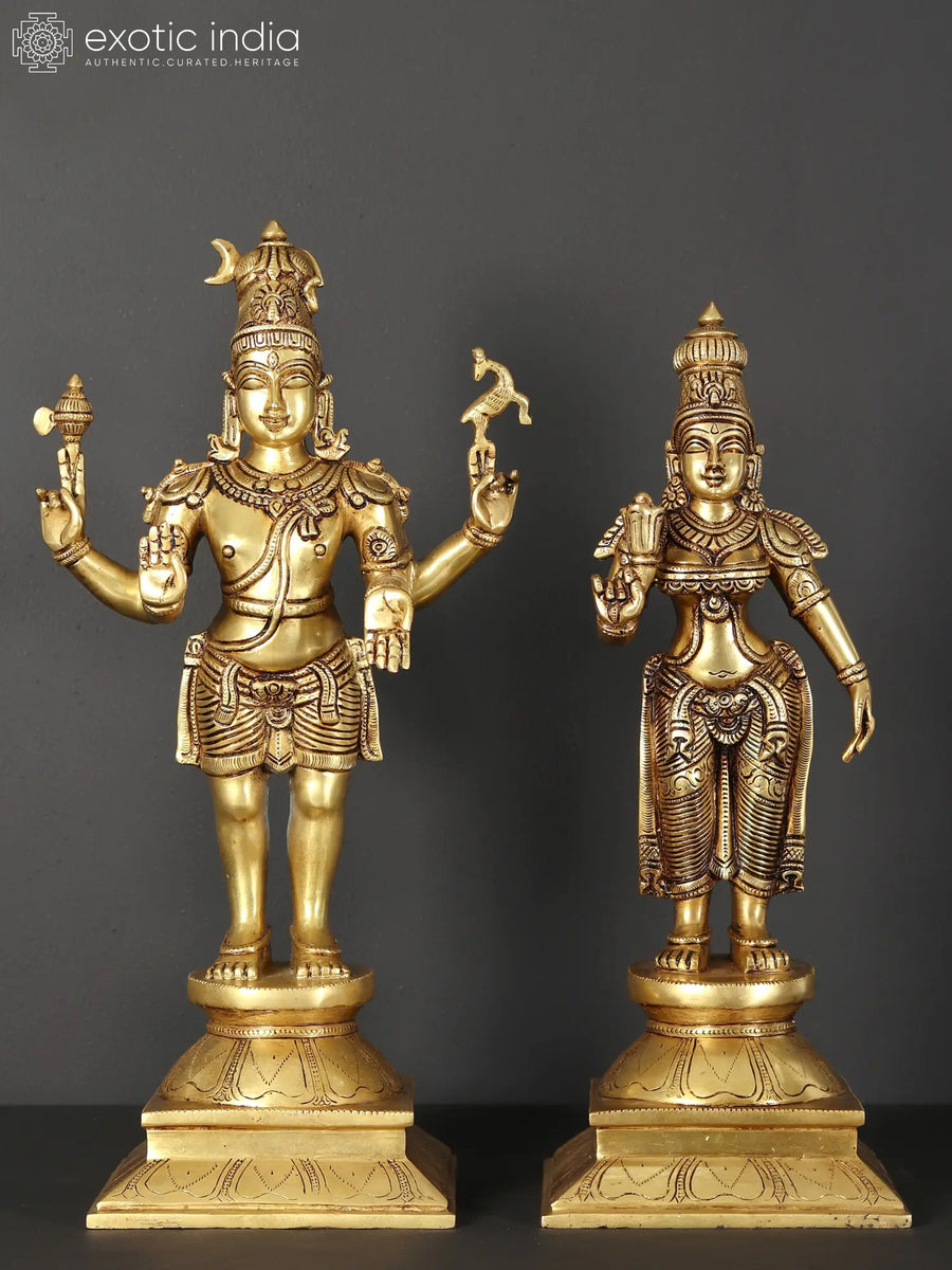 18" Standing Lord Shiva Pashupati Brass Statue with Goddess Parvati