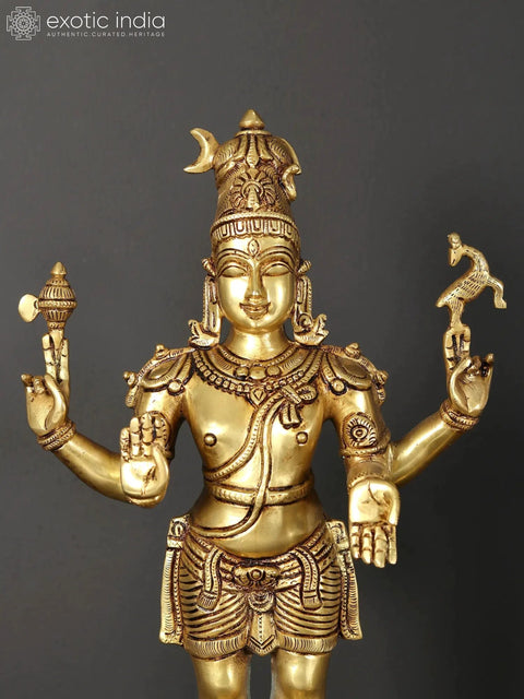 18" Standing Lord Shiva as Pashupatinath Brass Statue with Goddess Parvati
