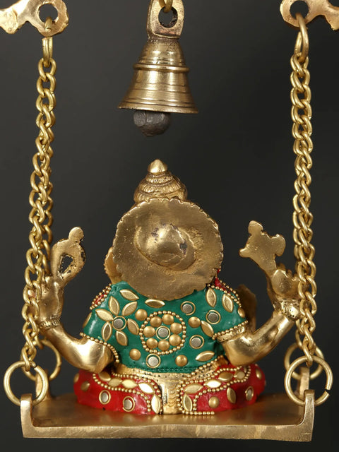 15" Lord Ganesha Brass Idol on Swing with Inlay Work