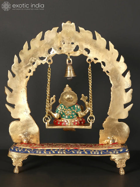 15" Lord Ganesha Brass Idol on Swing with Inlay Work