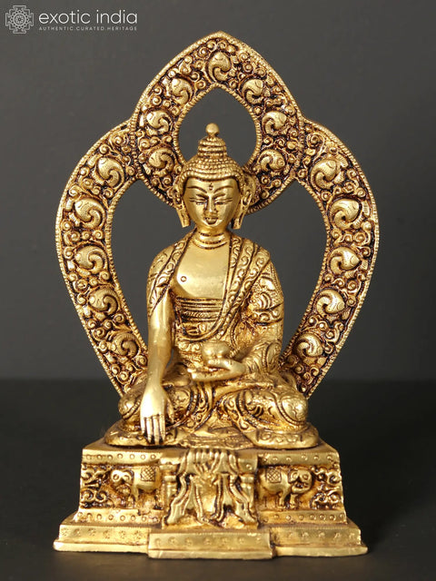 8" Lord Buddha Brass Statue in Earth Touching Gesture