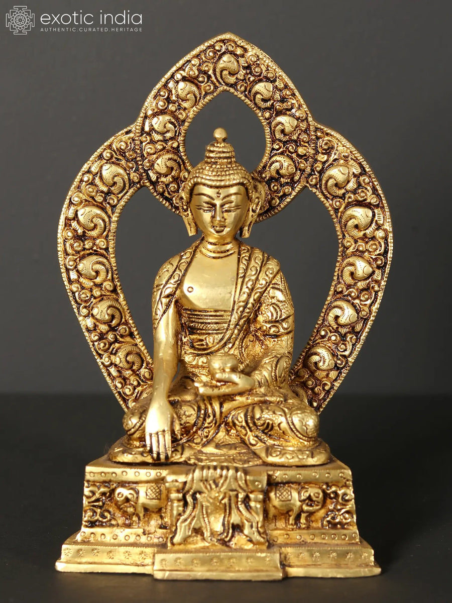 8" Lord Buddha Brass Statue Bhumi Sparsha Handmade