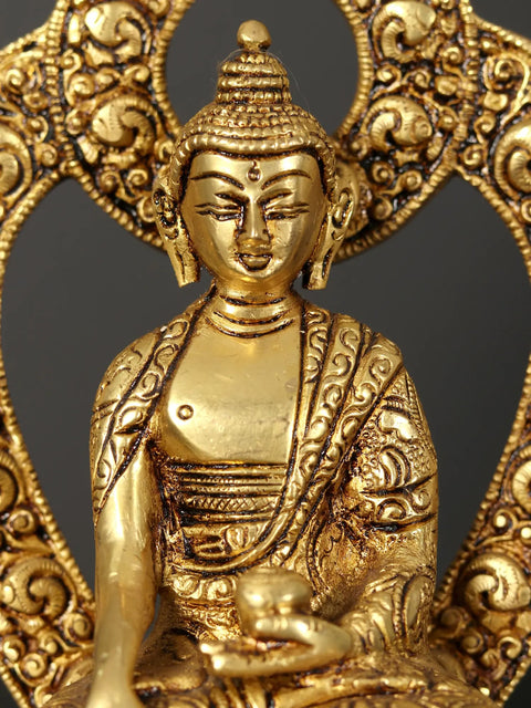 8" Lord Buddha Brass Statue in Earth Touching Gesture