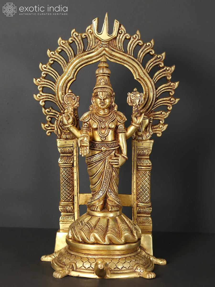 17" Standing Tirupati Balaji Brass Statue on Tortoise Base