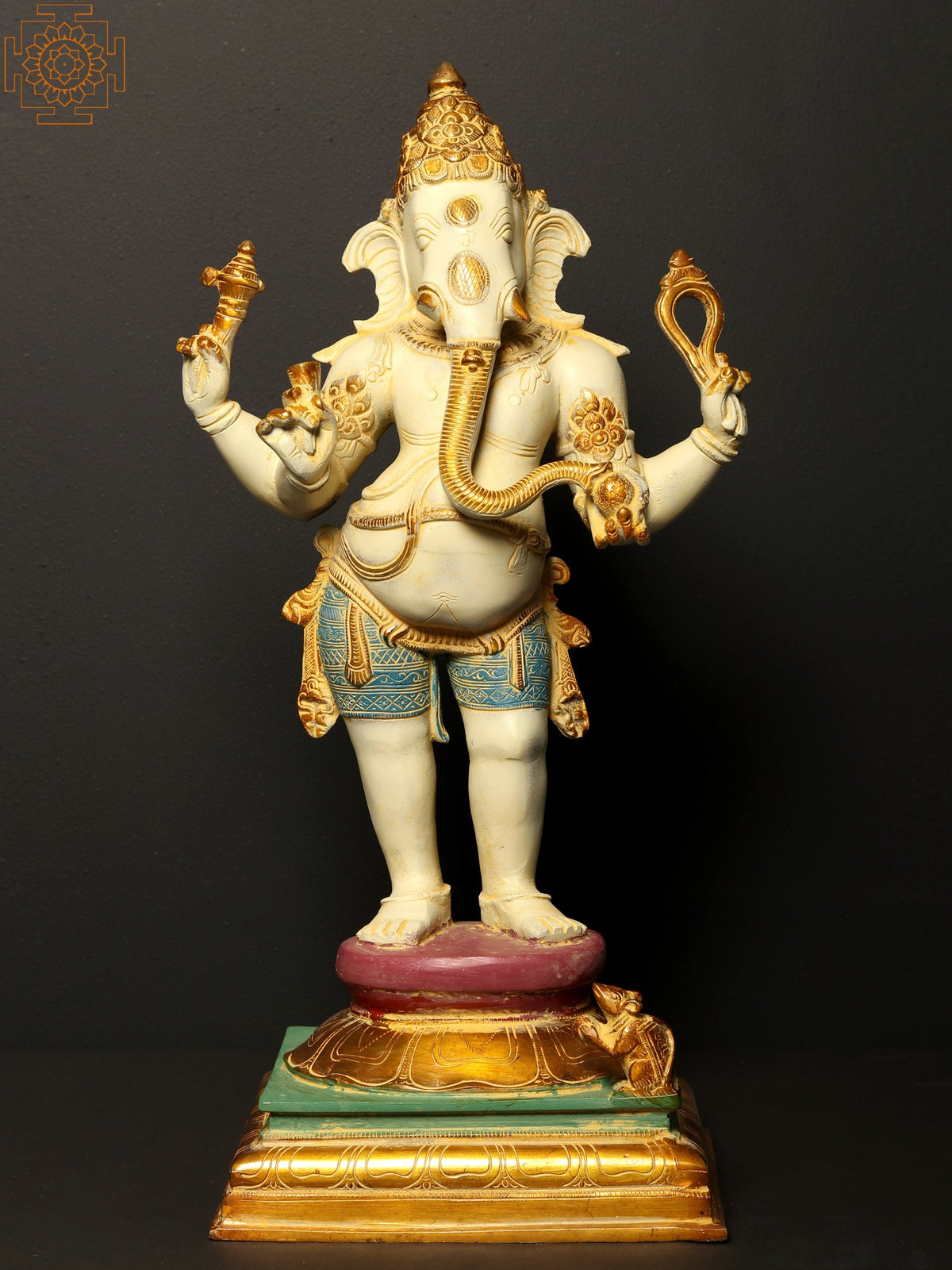 19" Standing Ganesha Handmade Brass Statue for Pooja