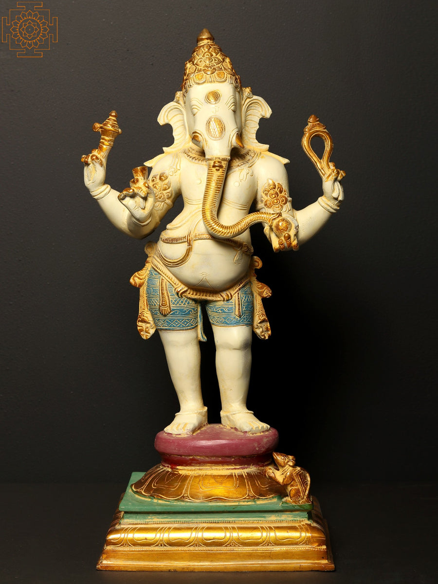 19" Standing Ganesha Handmade Brass Statue for Pooja