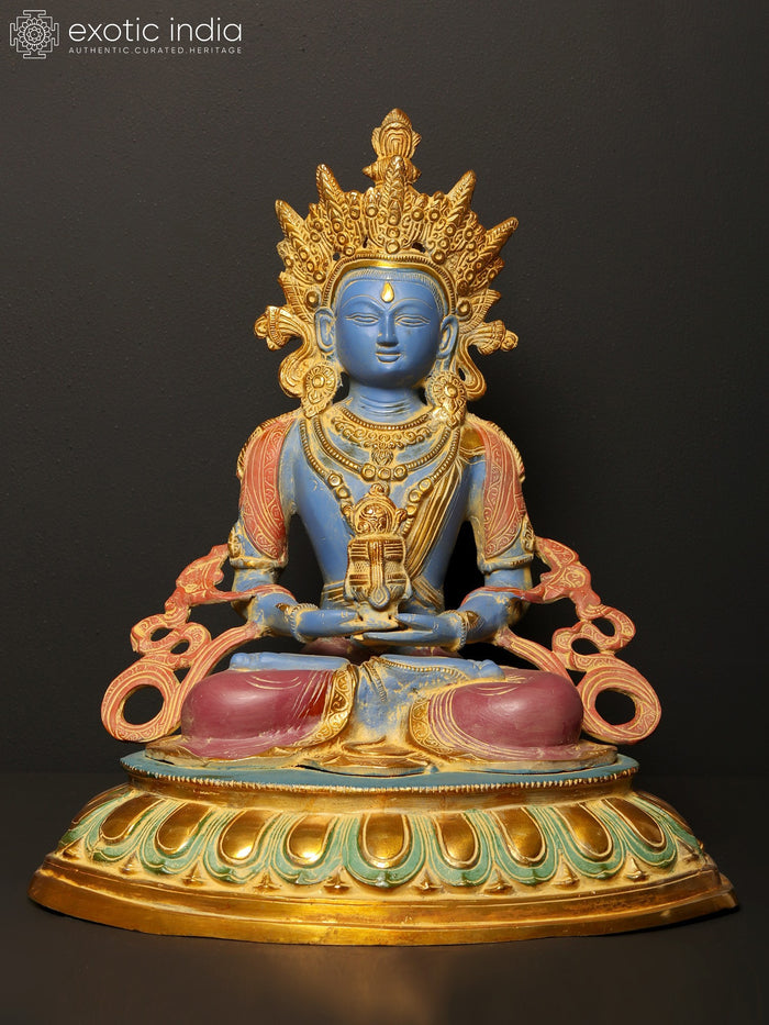 17" Colored Amitabha Buddha Brass Statue for Home Decor