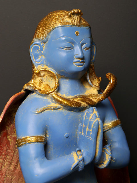 21" Colorful Garuda Brass Statue - Vahana of Lord Vishnu