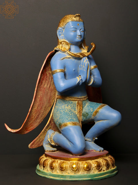 21" Colorful Garuda Brass Statue - Vahana of Lord Vishnu