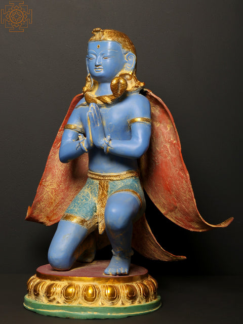 21" Colorful Garuda Brass Statue - Vahana of Lord Vishnu