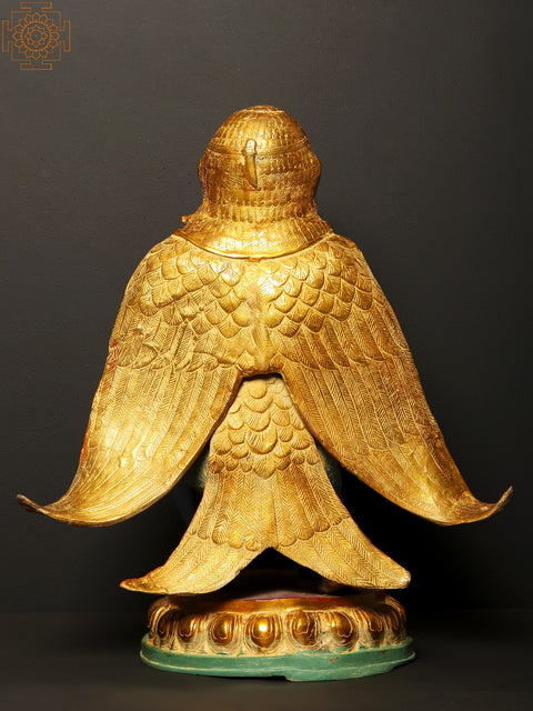 21" Colorful Garuda Brass Statue - Vahana of Lord Vishnu
