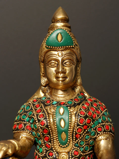 23" Shesha-Shayi Lord Vishnu Brass Statue with Inlay Work
