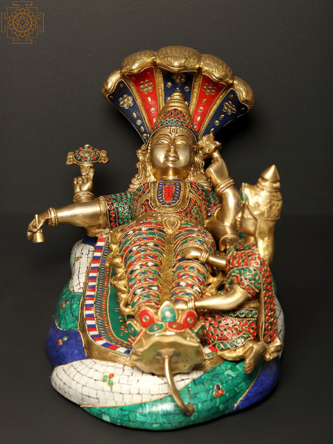 23" Shesha-Shayi Lord Vishnu Brass Statue with Inlay Work