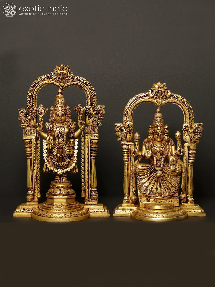 14" Lord Balaji and Goddess Padmavathi Brass Statue for Pooja