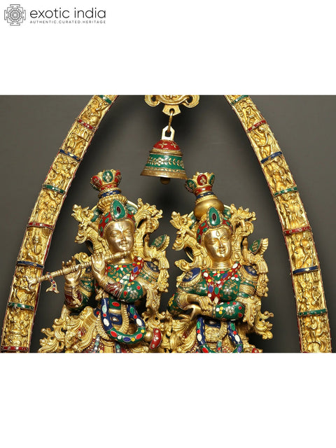 45" Identical Radha-Krishna Statues Within an Aureole Engraved with Krishnaleela Episodes