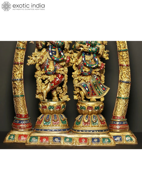 45" Identical Radha-Krishna Statues Within an Aureole Engraved with Krishnaleela Episodes