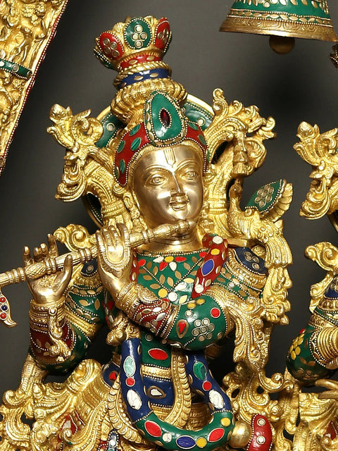 45" Identical Radha-Krishna Statues Within an Aureole Engraved with Krishnaleela Episodes