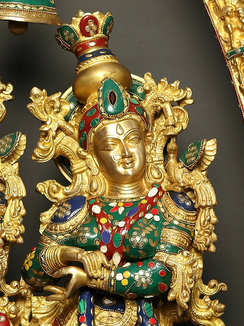 45" Identical Radha-Krishna Statues Within an Aureole Engraved with Krishnaleela Episodes