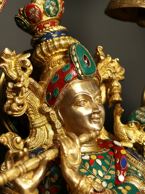 45" Identical Radha-Krishna Statues Within an Aureole Engraved with Krishnaleela Episodes