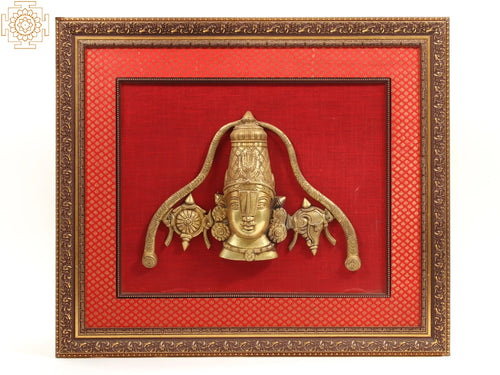 29" Wooden Framed Lord Balaji Idol Wall Hanging with Shanka & Chakra