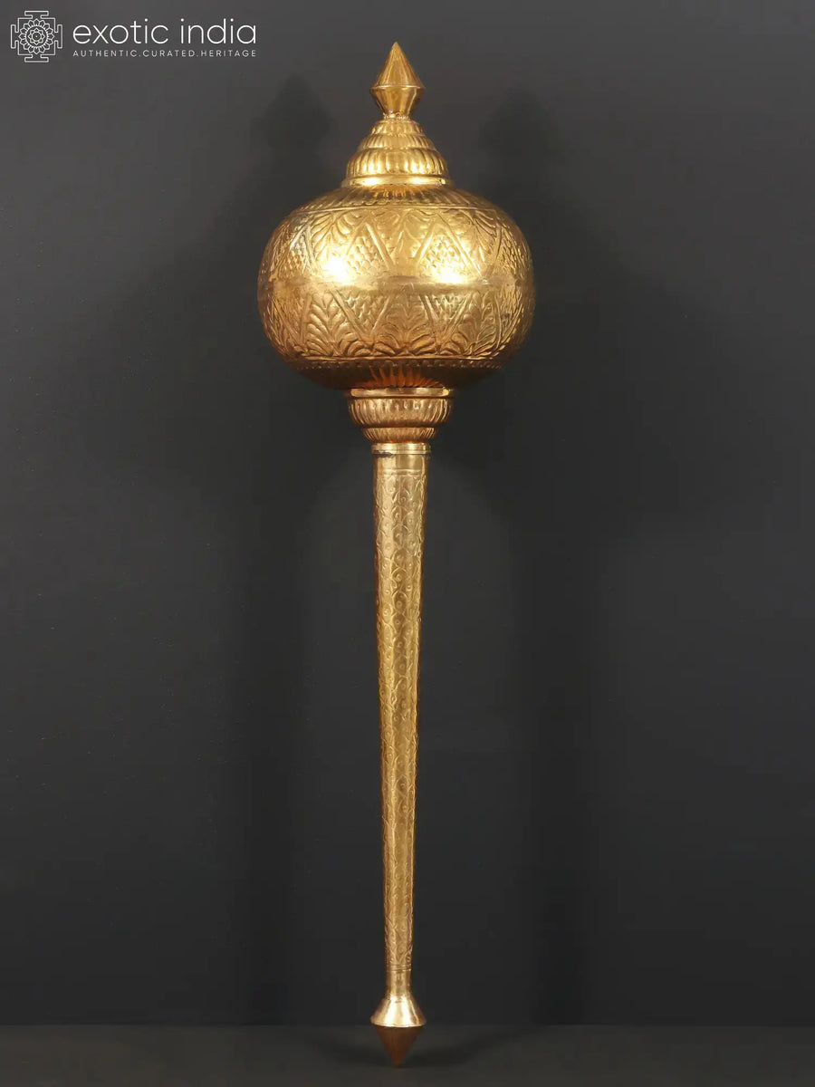 Brass Lord Hanuman Gada Mace Idol Handmade