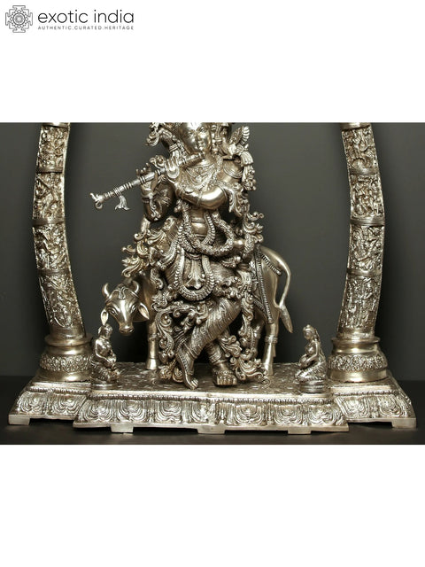 45" Large Fluting Krishna and Cow with Krishnaleela Episodes