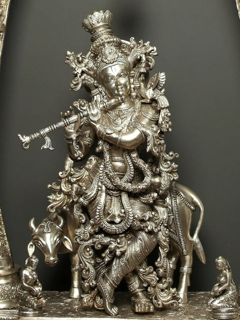 45" Large Fluting Krishna and Cow with Krishnaleela Episodes