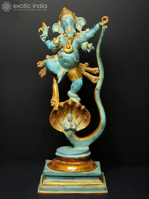 27" Brass Lord Ganesha Single-Tusked Serpent Statue