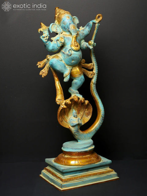 27" Fine Quality Single-Tusked Lord Ganesha on Seven-Hooded Serpent