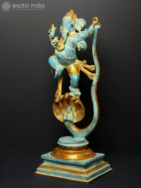 27" Fine Quality Single-Tusked Lord Ganesha on Seven-Hooded Serpent