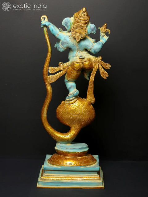 27" Fine Quality Single-Tusked Lord Ganesha on Seven-Hooded Serpent