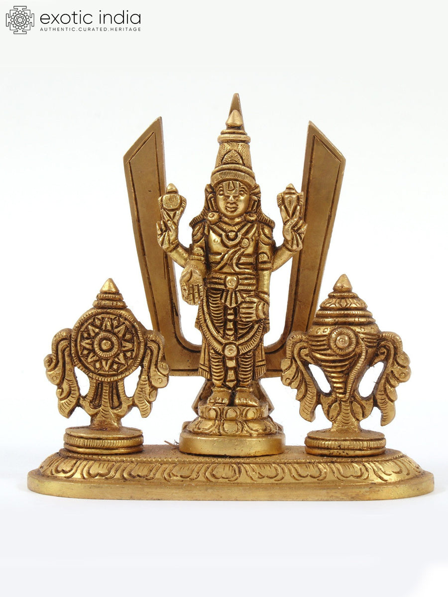 4" Lord Tirupati Balaji Brass Statue with Shankh Chakra