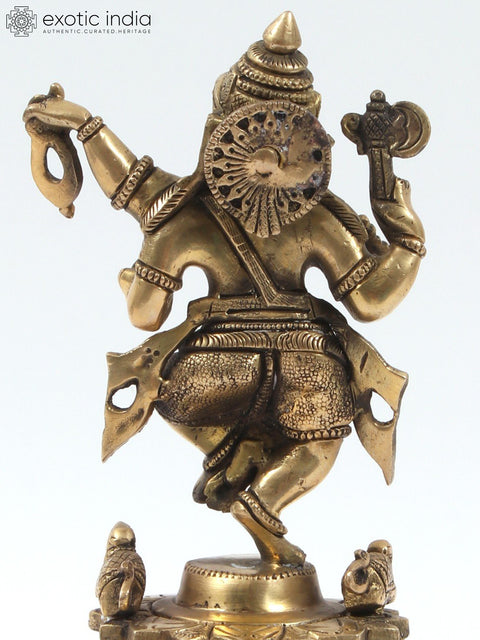 12" Brass Nritya Ganesha Statue on Seven Wicks Oil Lamp