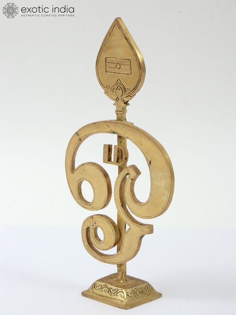 10" Brass Karttikeya Vel with Tamil Om on Stand