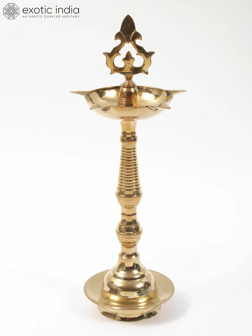 Five Wicks Brass Oil Lamp Kuthu Vilakku Handmade Pooja Statue