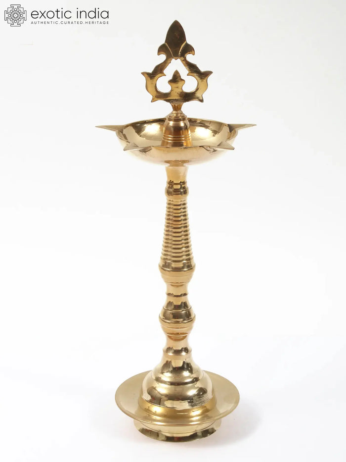 Five Wicks Brass Oil Lamp Kuthu Vilakku Handmade Pooja Statue