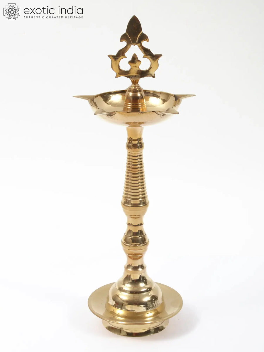 Five Wicks Brass Oil Lamp Kuthu Vilakku Handmade Pooja Statue