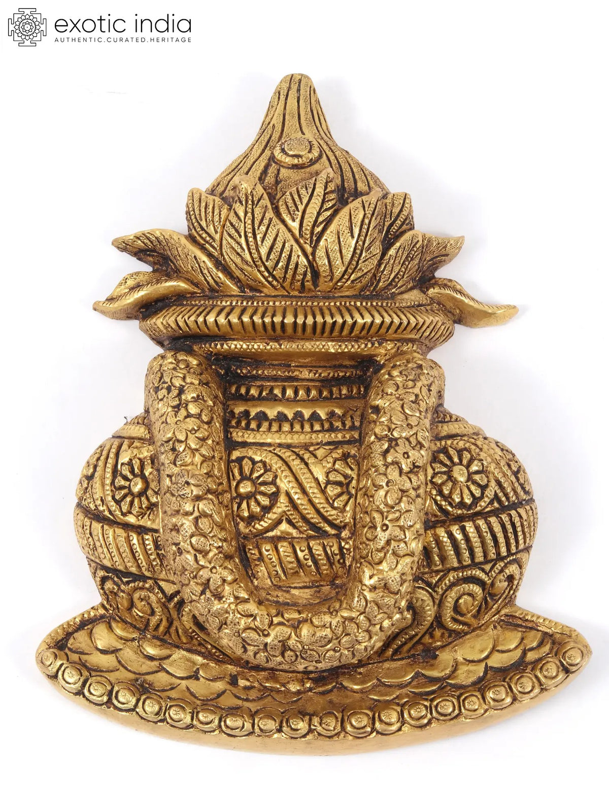 7" Brass Flat Coconut Kalasha Wall Hanging for Pooja
