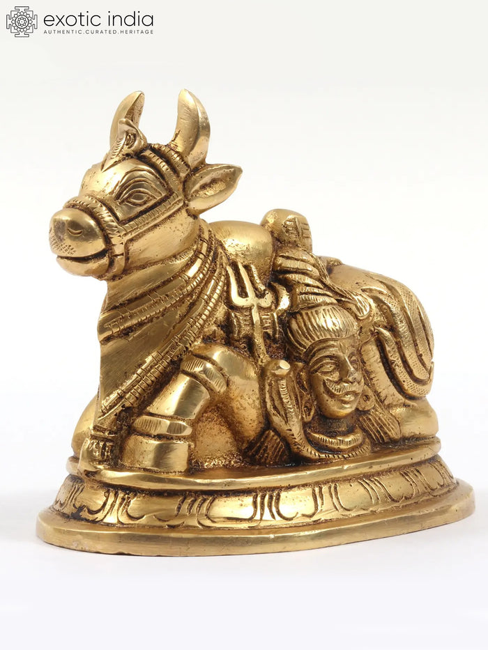 4" Handmade Brass Shiva Parvati on Nandi Statue