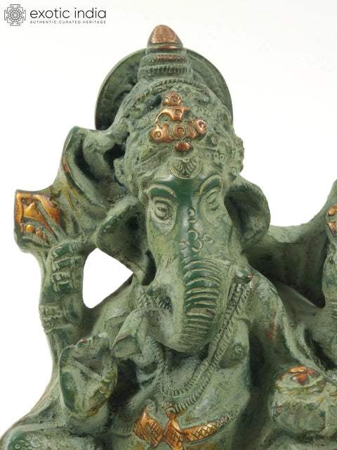 6" Small Lord Ganesha Statue Seated on Conch