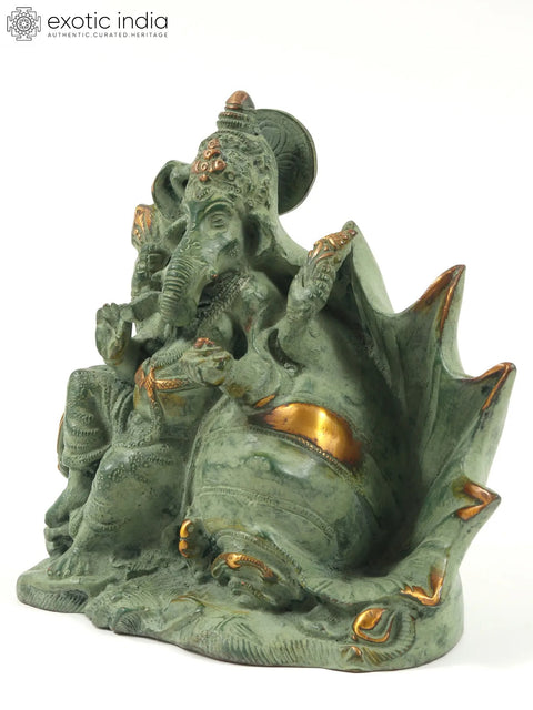 6" Small Lord Ganesha Statue Seated on Conch
