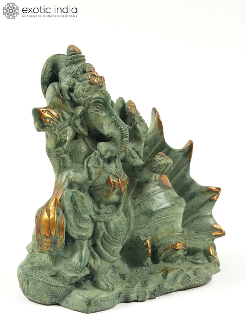 6" Small Lord Ganesha Statue Seated on Conch