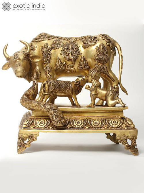Kamadhenu Cow with Calf and Krishna Handmade Brass Statue
