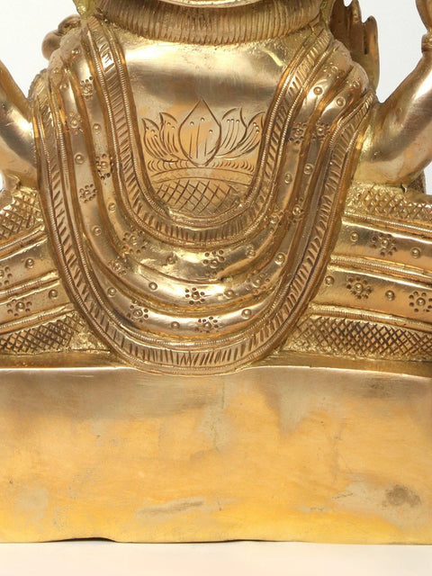 9" Chaturbhuja Lord Ganesha Brass Idol Seated on Pedestal
