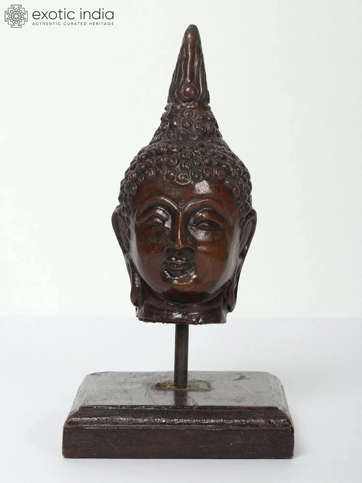 7" Thai Buddha Head On Wooden Stand