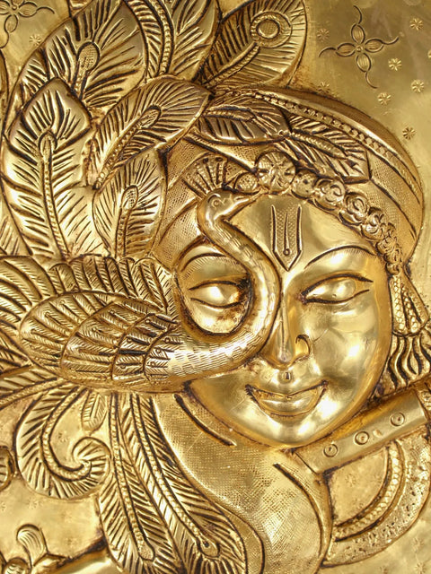 10" Brass Lord Krishna Plate | Wall Decor