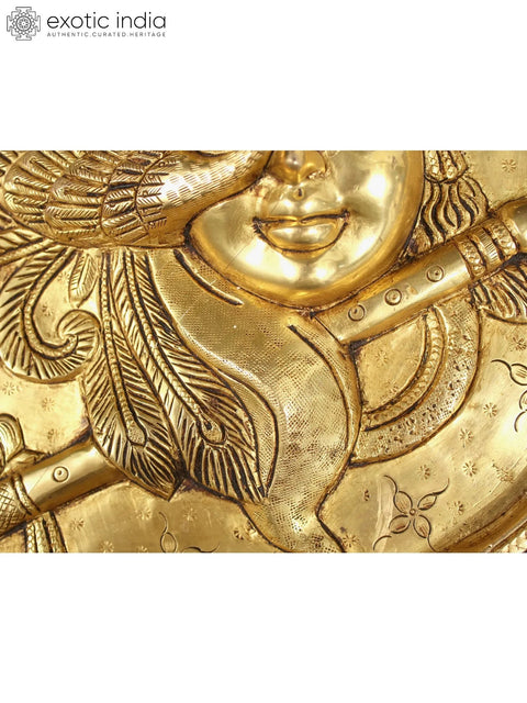 10" Brass Lord Krishna Plate | Wall Decor