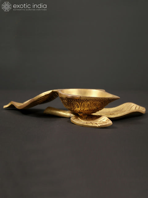 8" Brass Leaf Design Diya | Ritual & Pooja Items
